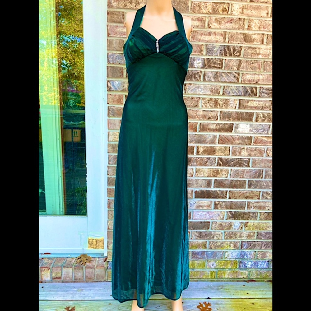 Vintage 90s Emerald Forest Green Shimmer Fairycore Whimsygoth Formal Prom Dress